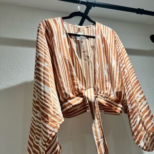 Tie front striped blouse size large